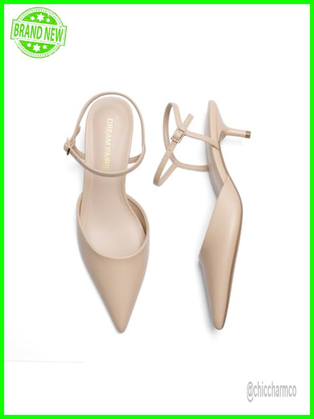 Faux Leather Kitten Heels Slingback Pumps Closed Toe Women Comfort